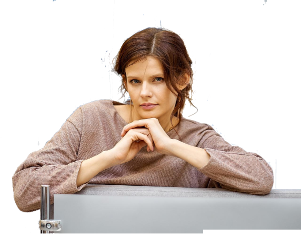 Woman with arms held in front of her